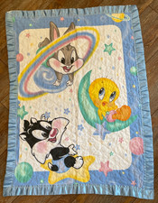 Handmade Outer Space Looney Tunes Bugs Sylvester Tweety Quilted Baby Blanket