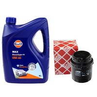 MotoröL Set Gulf Max 15W-40 4 Liter + ÖLfilter FüR Skoda Fabia II 1.6 105 PS