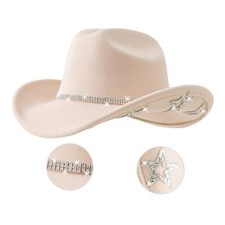 Kids Girls Boys Bling Rhinestone Western Cowgirl Hat Sparkly 5-10 Years Beige