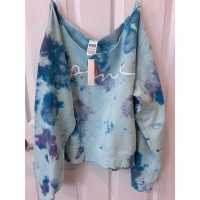 PINK Victoria's Secret Tie-Dye Off the Shoulder Cropped Sweatshirt