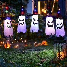Halloween Decorations Outdoor, Glowing Ghost Witch Hat String Lights Decor