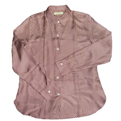 Canvas By Lands End Pink Maroon Chevron Button Up Long Sleeve Silk Size 6 Womens