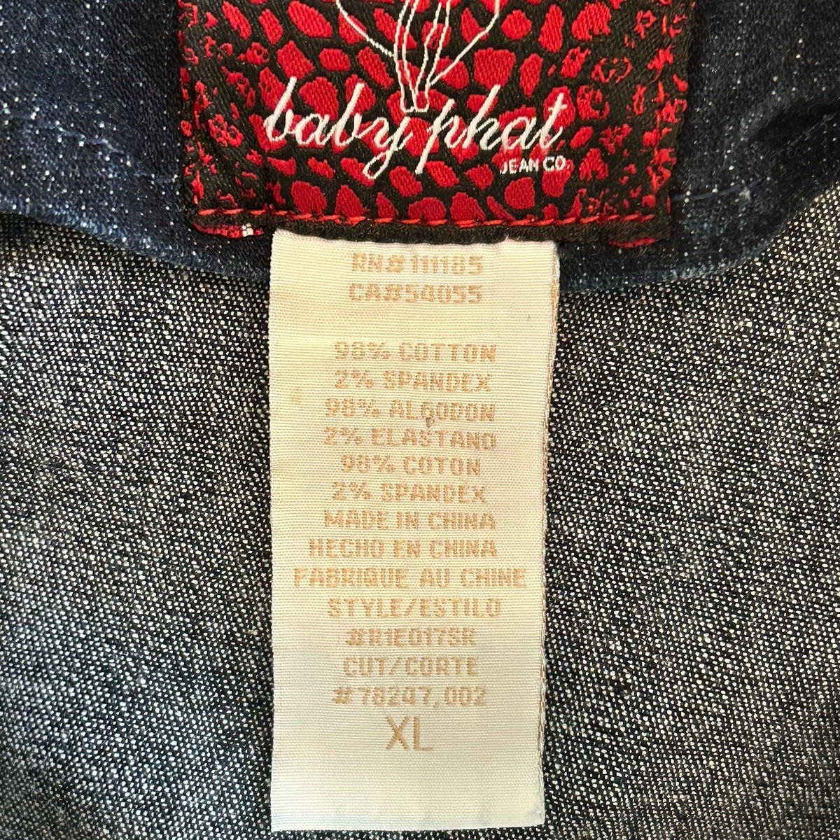 美品　baby phat ベビーファット　リバーシブル　レザージャケット　本革 VTG Baby Phat Blue Denim Jean Jacket XL Hooded Embroidered Cat Zip