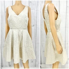 Erin Fetherston Sz 6 Cream Floral Jacquard Dress Mini Fit & Flare Sleeveless