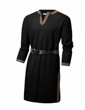 Mens Medieval Pirate Shirt Renaissance Viking Knight Warrior Tunic Large Black