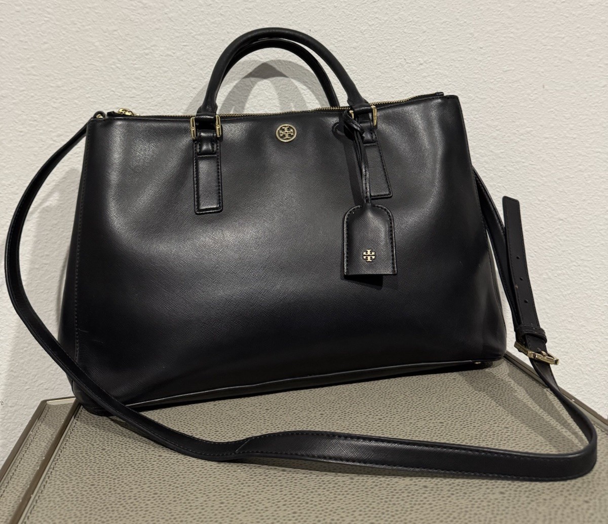 Tory Burch Saffiano Leather Robinson Double Zip Large Tote Black - Main Image