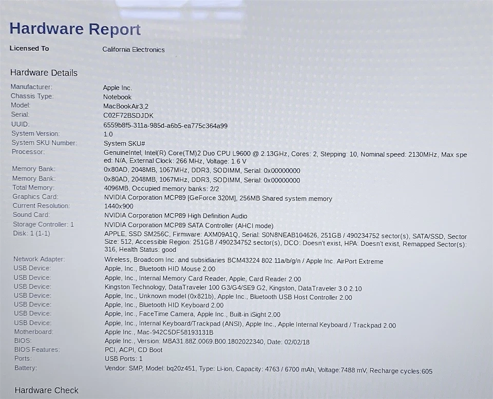 Apple MacBook Air 3,2 A1396 2010 Duo L9600 2.13GHZ 13" 4GB 256GB OSX High Sierra - Image 2 of 4