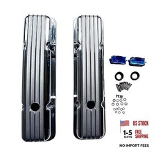 1 Set Polished Aluminum Nostalgic Short Retro Finned Valve Covers With