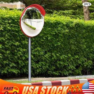 2PCS 24'' Convex Traffic Mirror Wide Angle Blind Spot Corner Road Parking Safety