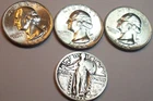 1928 S XCLNT STANDING LIBERTY 3 UNC 1964 D 90% SILVER QUARTER DOLLARS LOT COINS