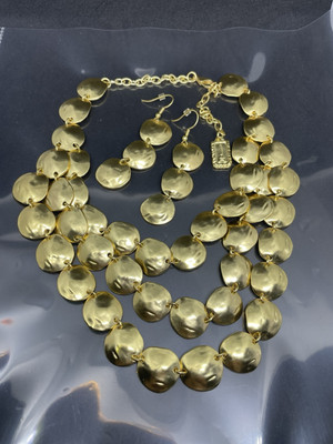Karine Sultan Signed KS Paris GoldTone Discs Link Necklace Hook Earrings Set