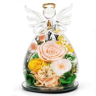 Kemiputi Gifts for Mom Mothers Day, Preserved Rose in Glass Angel Figurine,