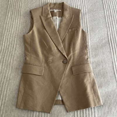 Veronica Beard Anouka Linen Vest Double Breasted Sleeveless Blazer Jacket Tan 2