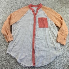 Aerie Beach Cover Up Womens Medium Mango Gauze Long Sleeve Button Up 