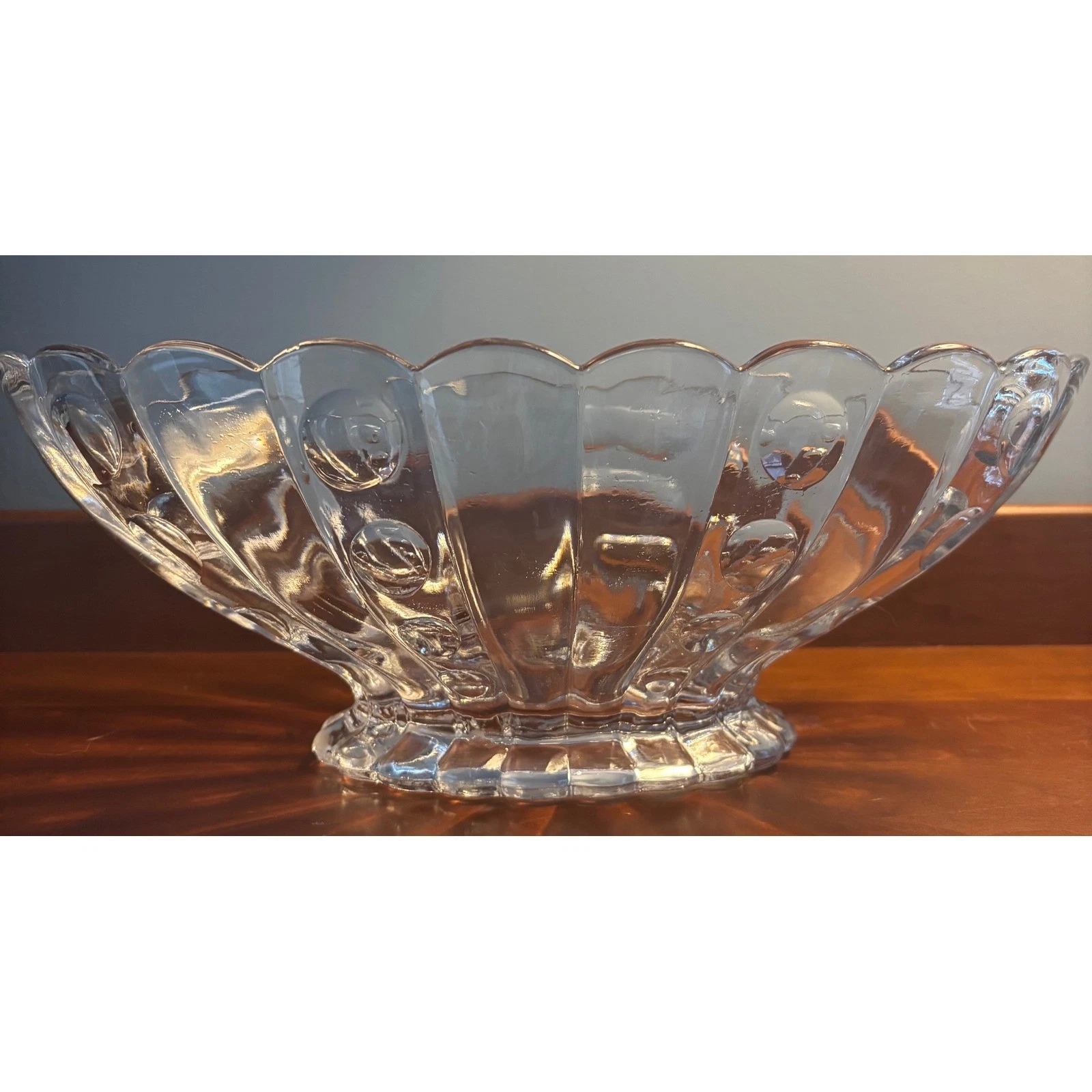 Vintage Heisey Old Sandwich Clear Glass Oval Bowl Serving Centerpiece