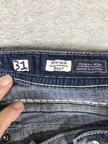 Miss Me Jeans Women 31 (Fits 32x33) Boot Cut Distressed Embellished Flap Pockets - Picture 9 of 17