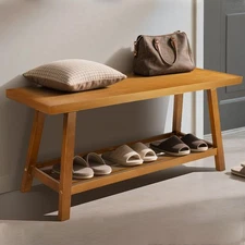 43.3" Farmhouse Solid Wood Bench, Small Long Rustic Storage Entryway Bench fo...