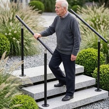 Metal Handrail Kit for 1-4 Steps Stair Rail Railing Outdoor Garden Porch Post UK