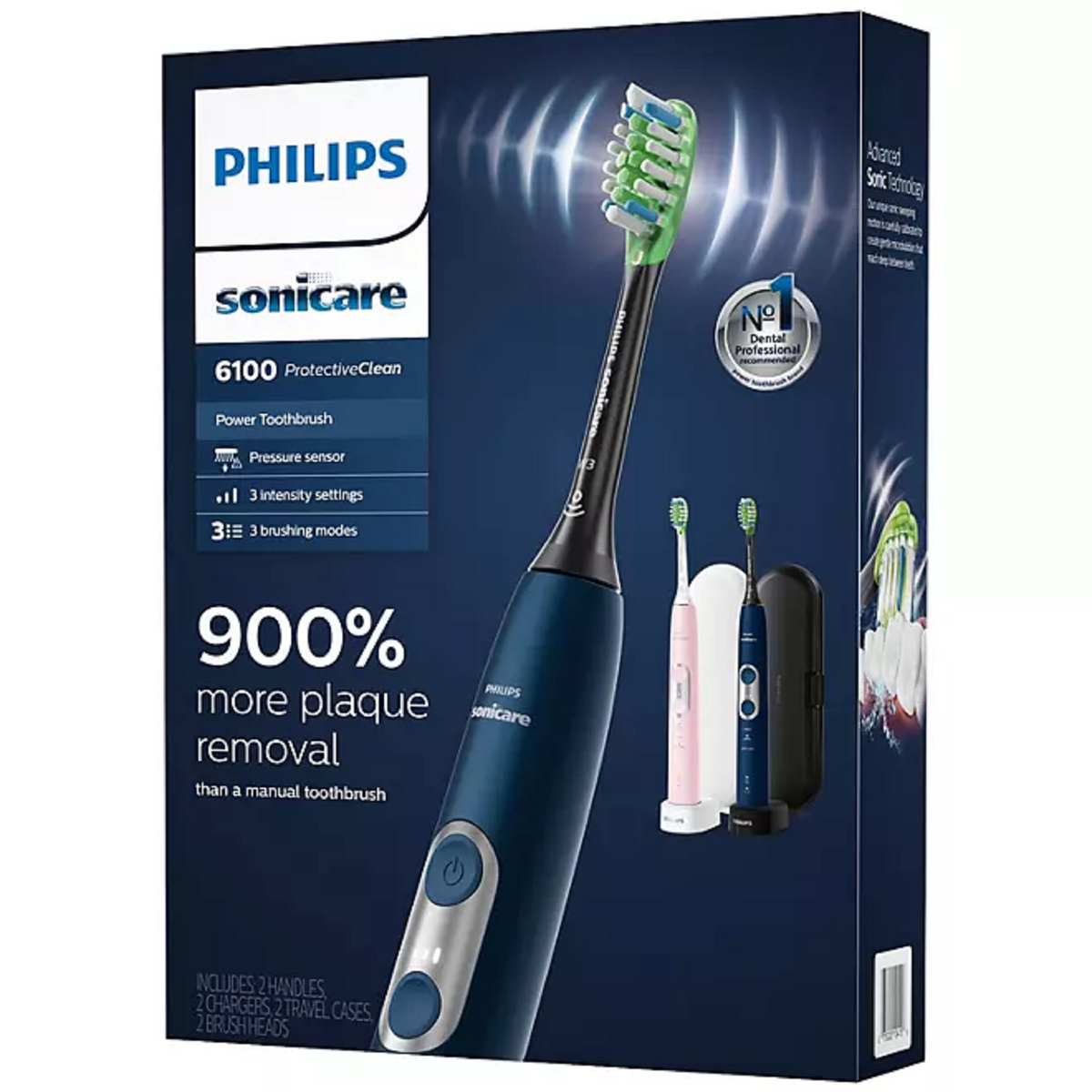 Philips Sonicare 6100 ProtectiveClean Power Toothbrush 2 Pack