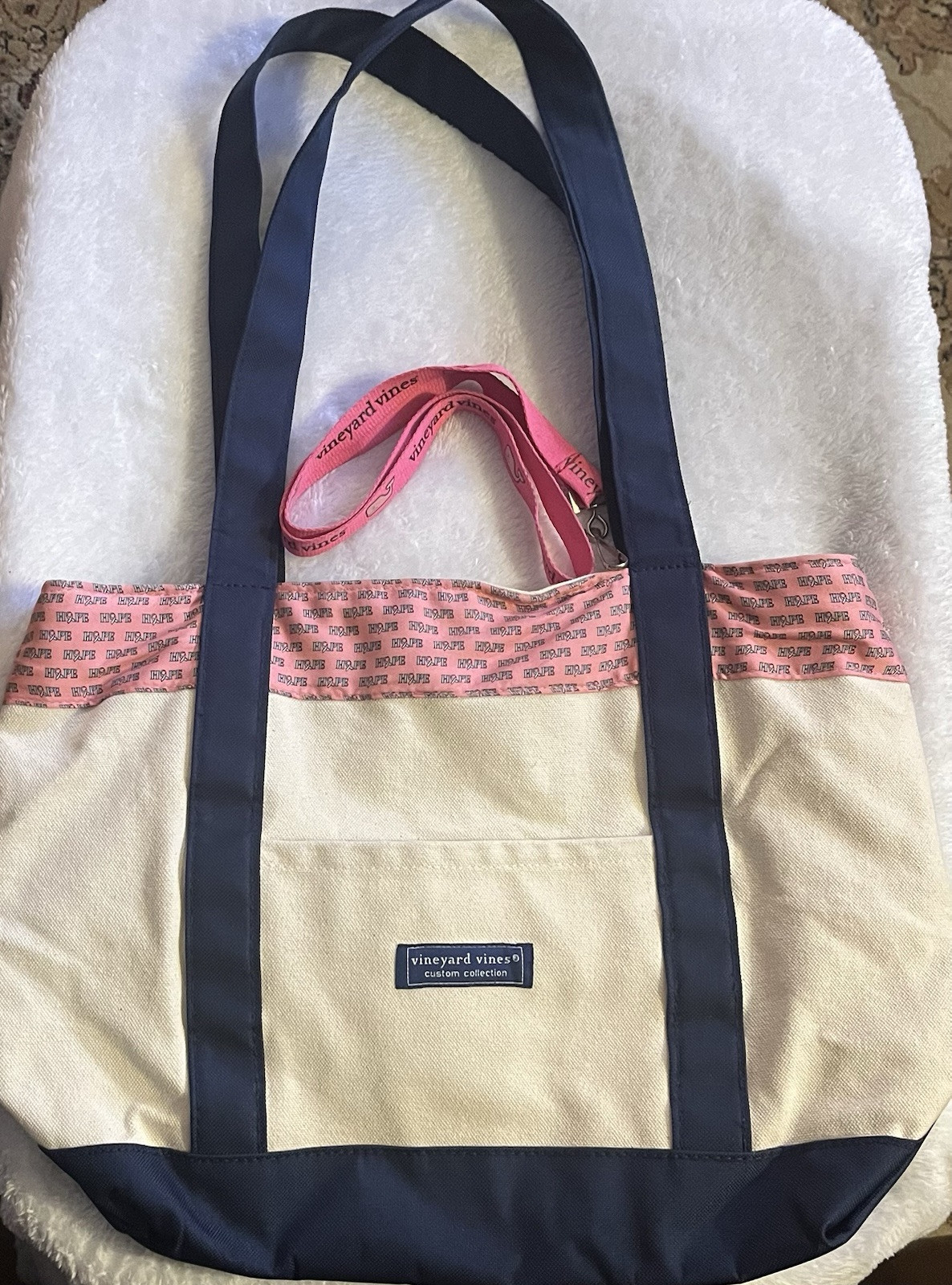 Vineyard Vines Navy & Pink Umbrellas Classic Canvas Tote Bag