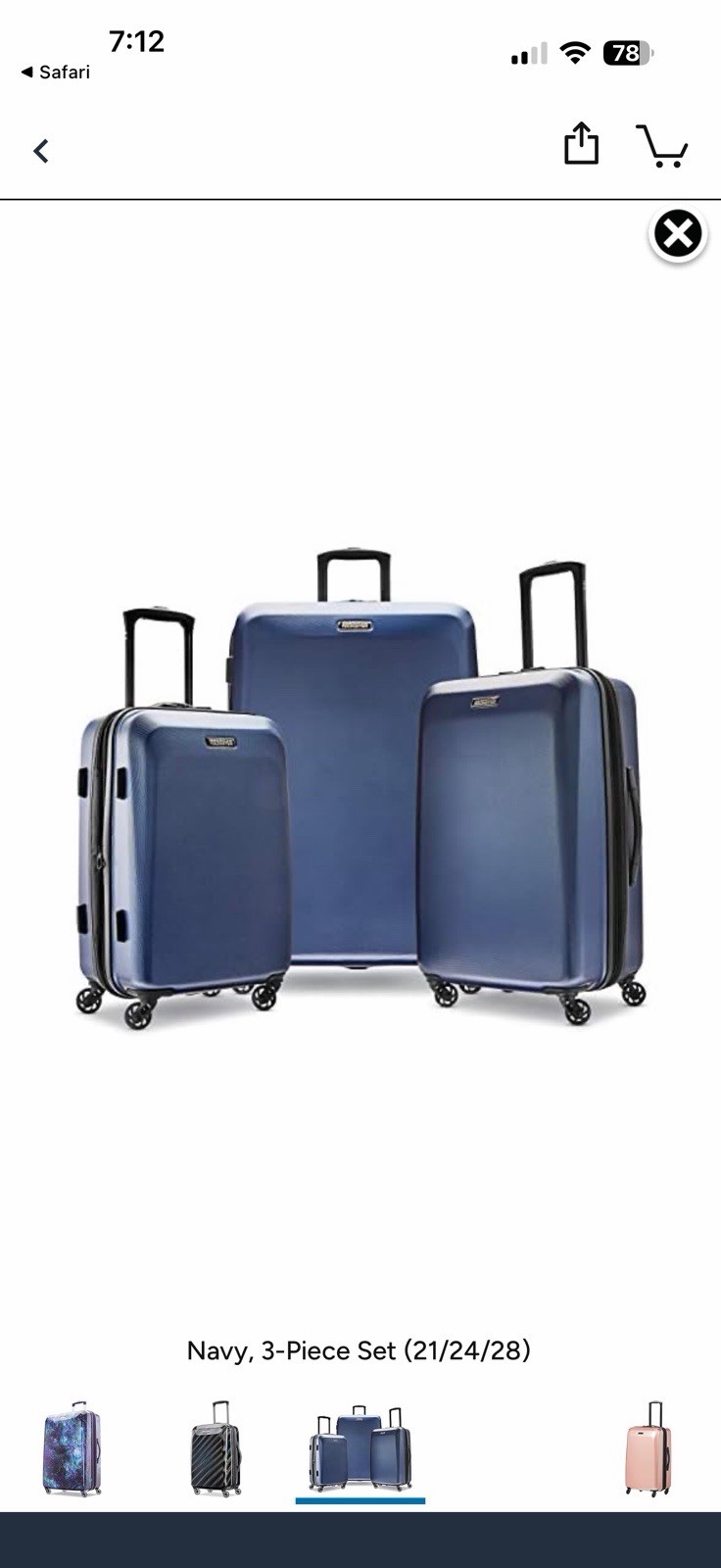 With Spinner Wheels, Navy, 3-piece Set