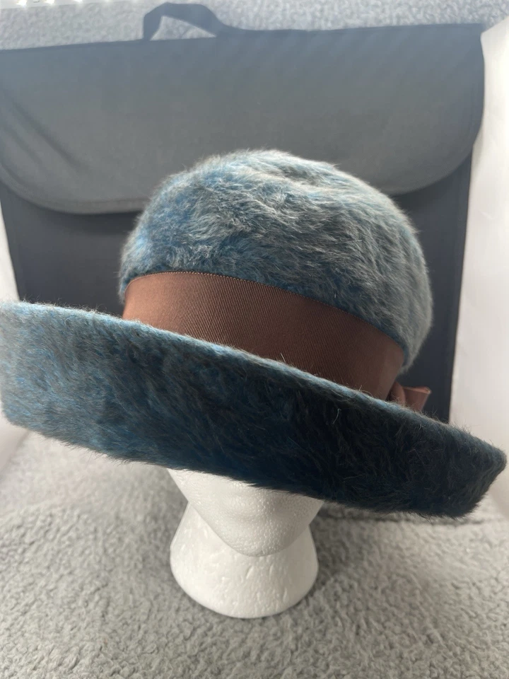 Mr. John Jr. Impresionante sombrero de lana Montezuma fieltro azul imitación otoño años 70 cinta marrón Foto 3 de 4