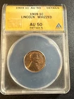 1909 VDB Lincoln Wheat Cent 1c Penny ANACS AU50 AU 50 Details MJ