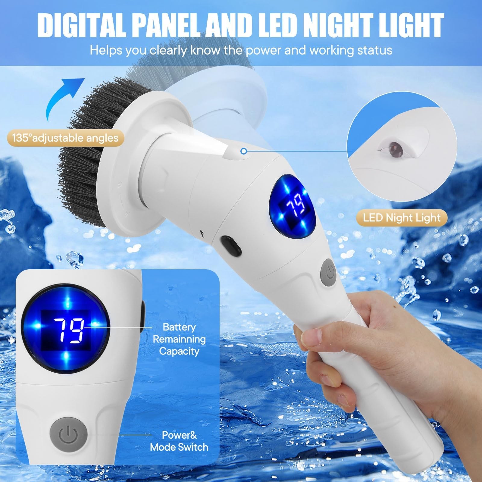 Spin Scrubber Bathroom, 8 in 1 Cordless Toilet Brush,3 Speed Shower Scrubber ...