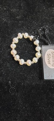 Honora Collection Cultured Pearl Sterling Silver Set Of 7 Stretch Rings NWT 15