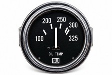 Stewart Warner Oil Temp Gauge 100-325f 2-116 Vintage Sw Black Face 12v Usa