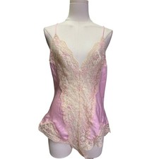 Vintage Victoria's Secret Gold Label Pink Satin Cream Lace Teddy Bodysuit M