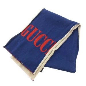Foulard Gucci soie mélangée logo bicolore imprimé beige marine occasion LIFE 0