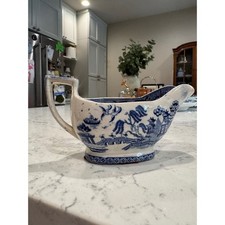 Antique Blue Willow Gravy Boat Blue White Transferware Ceramic Sauce Pitcher
