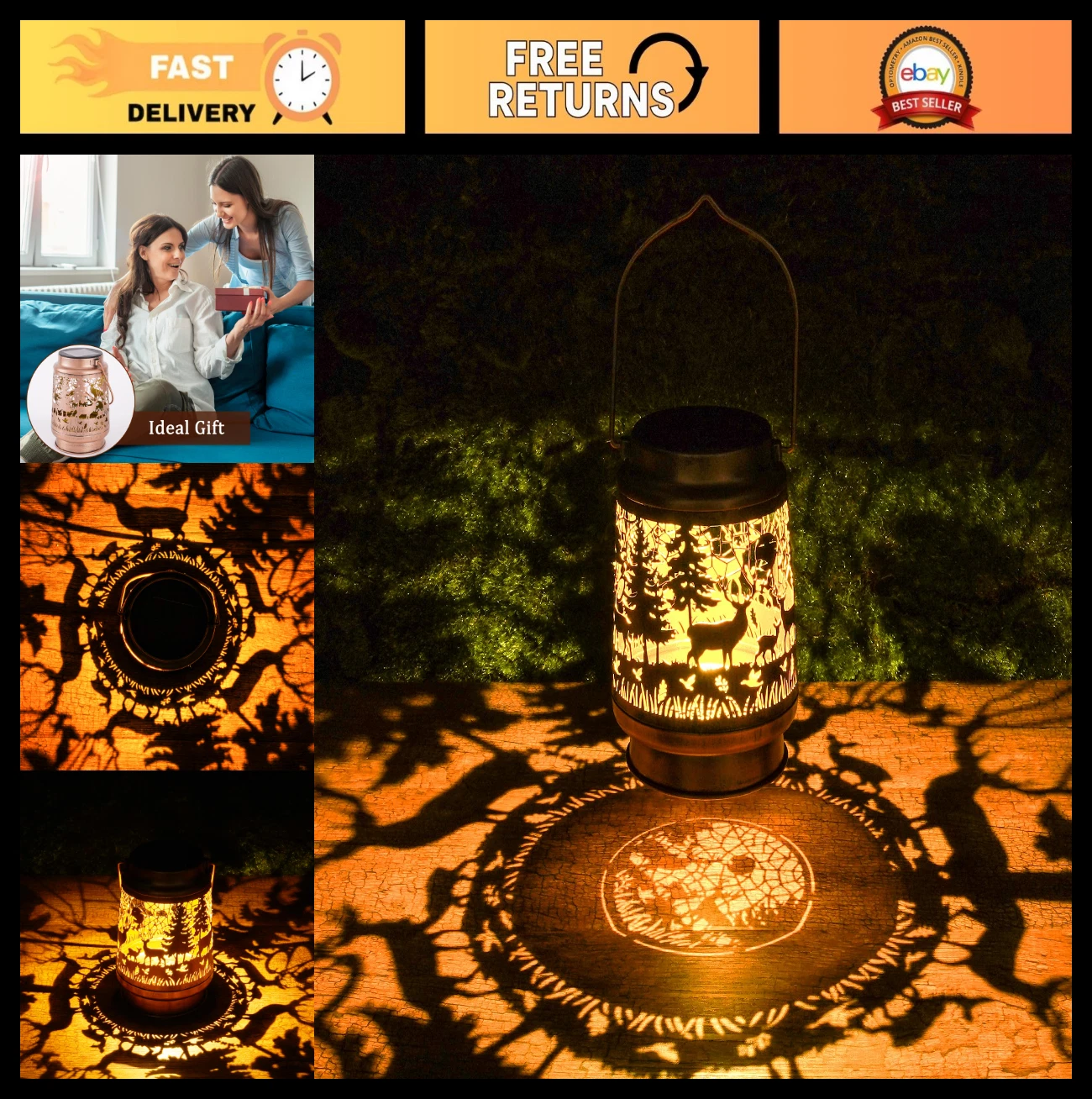 Outdoor Solar Lanterns Waterproof - Deer Forest Hanging Lights for Garden Decor,
