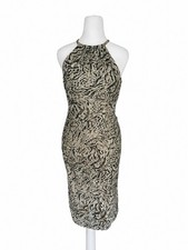 Xscape Size 6 Zebra Print Sequin Halter Bodycon Cocktail Dress Gold Choker