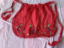 Vintage 80s Women's Apron Poinsettia Red Kitchen Holiday Retro Sz OSFM