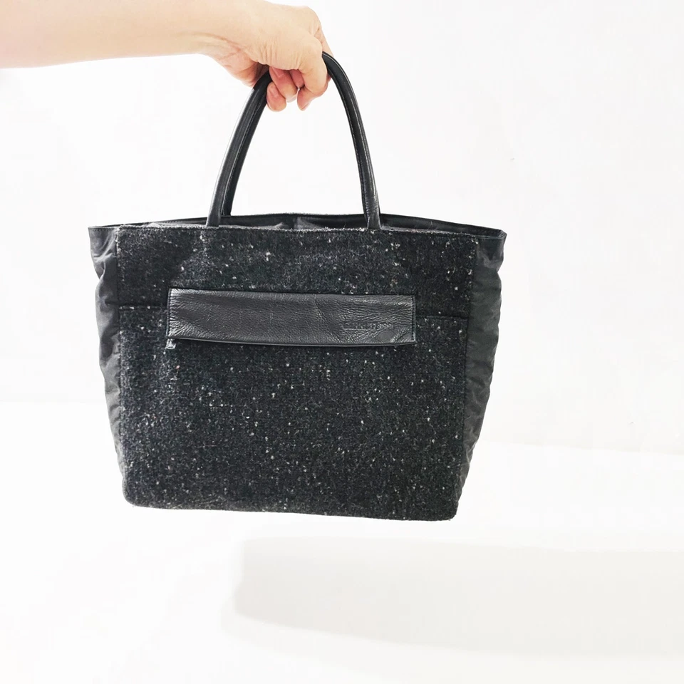 Cerruti/ Tote de mano lana y cuero genuino negro gris melange. - Imagen 3 de 4