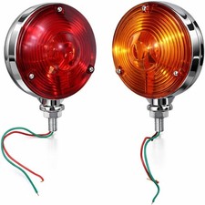 2pcs Fits Kubota John Deere Case Ih Ford Tractor Light Chrome Frame Red Amber