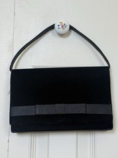 Vintage Black Velvet Clutch Satin Bow Evening Bag Top Handle Classic Chic