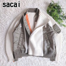 USED ::: NEW::: 23AW SACAI MIXED MATERIAL KNIT BLOUSON MA-1 VERYGOOD