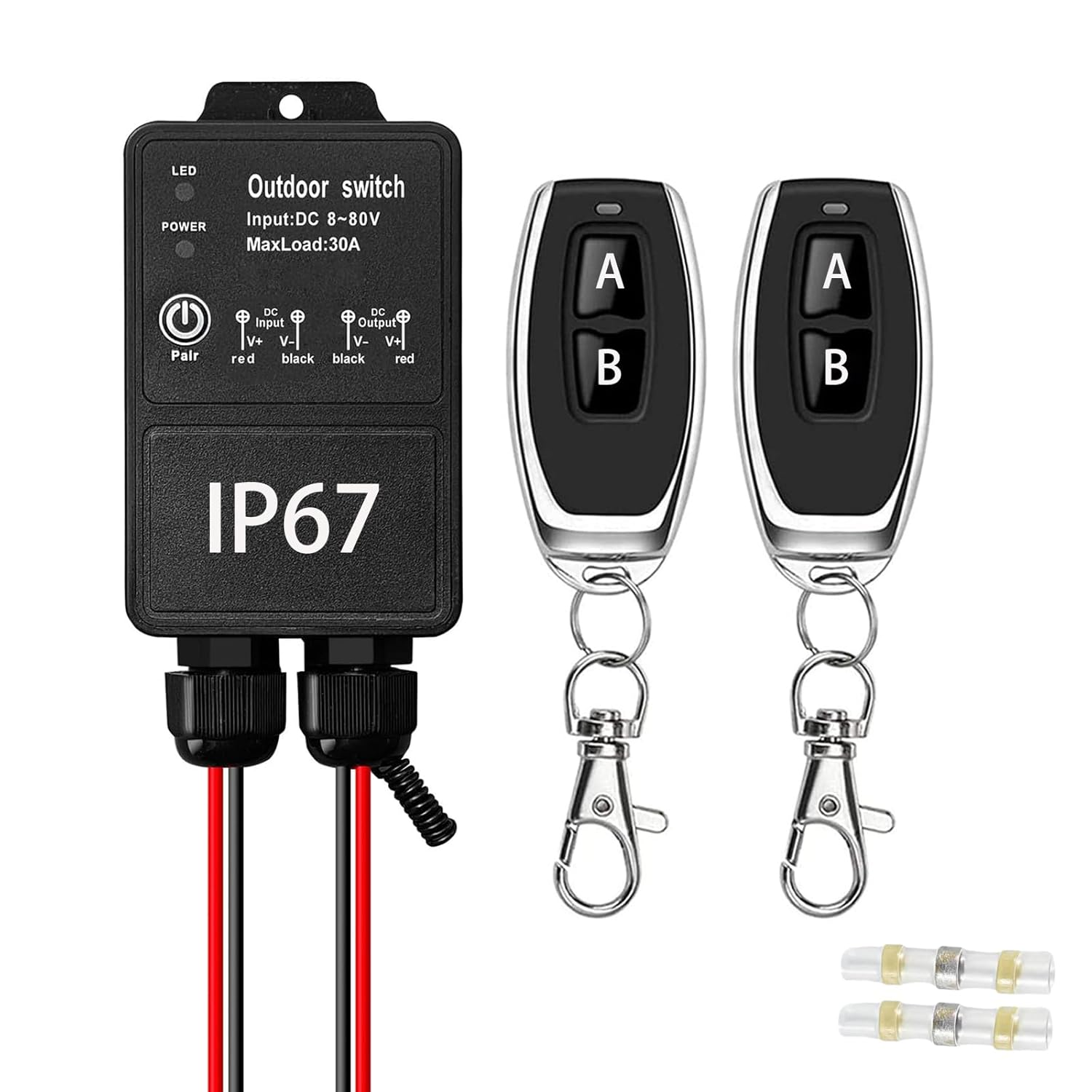 12V Remote Control Switch. IP67 Waterproof DC8-80V 30A Relay Wireless Switch wit