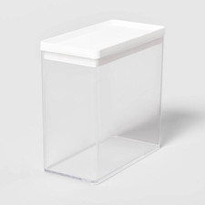 Clear Plastic Rectangle Storage Container - Stackable 1.1 Gal w/ White Snap Lid
