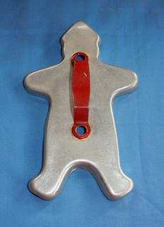 Vintage Metal Gingerbread Man Large Cookie Cutter Red Handle