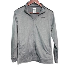 Adidas Sweater Youth Large Gray Full Zip 3 Stripe 14-16 Basketball Sports