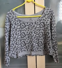 Atmosphere Womens Crop Top T-Shirt Scoop Neck 3/4 Sleeve Grey Butterfly S 12