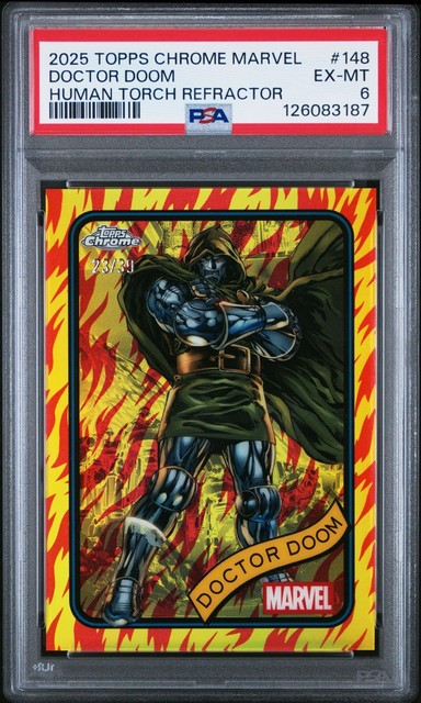 2025 Topps Chrome Marvel Human Torch Refractor #148 Doctor Doom /39 PSA 6