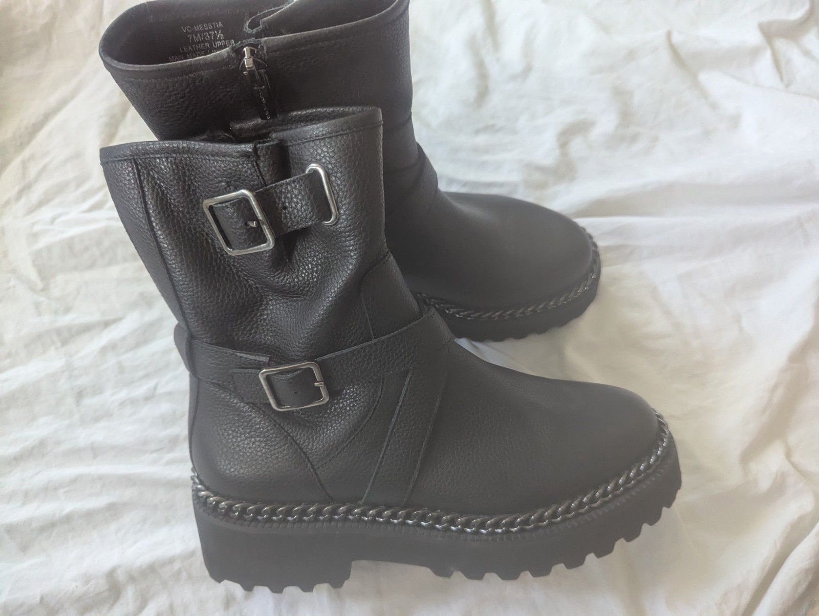 Vince Camuto $169 Messtia Buckle Lug Sole Booties ■ Size 7 Black ■ Leather...