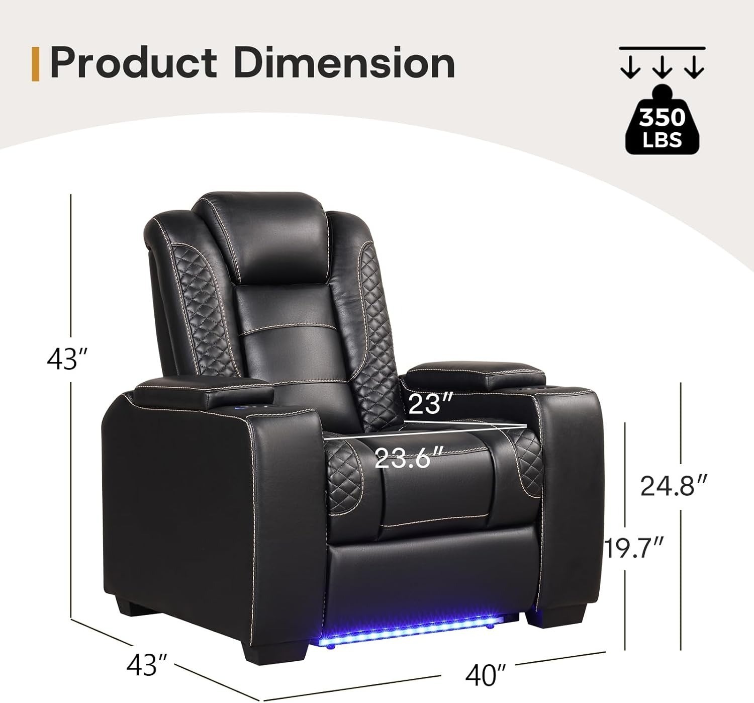 CAMOV Power Home Theater PU Electric Recliner, Dual Motors, LED, USB, Cup Hold