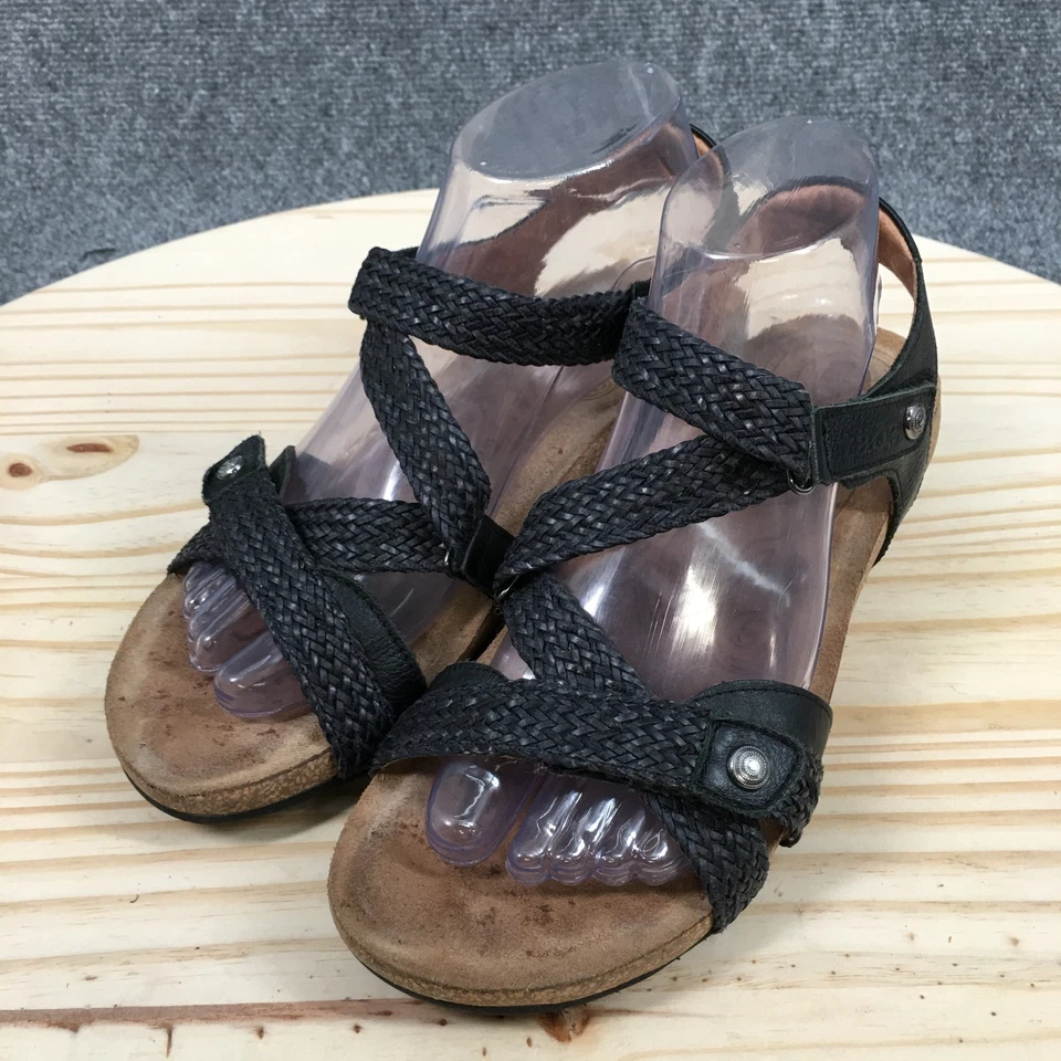 Sandalias Taos para mujer 8-8,5 Trulie tejidas con tiras con correa de cuero negro informales Foto 3 de 4