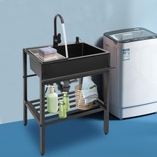 Stainless Steel Sink Freestanding Utility Sink Kitchen W/ Soap Dispenser Faucet